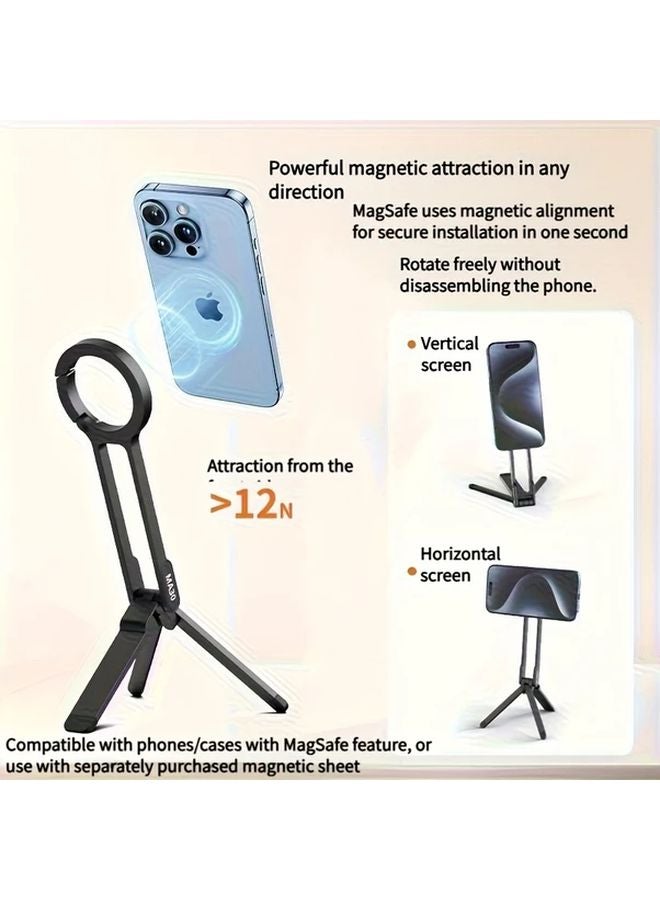 Black Magnetic Phone Holder With Spring Buckle 360 Rotatable Desktop Stand Lightweight Portable - Image 2