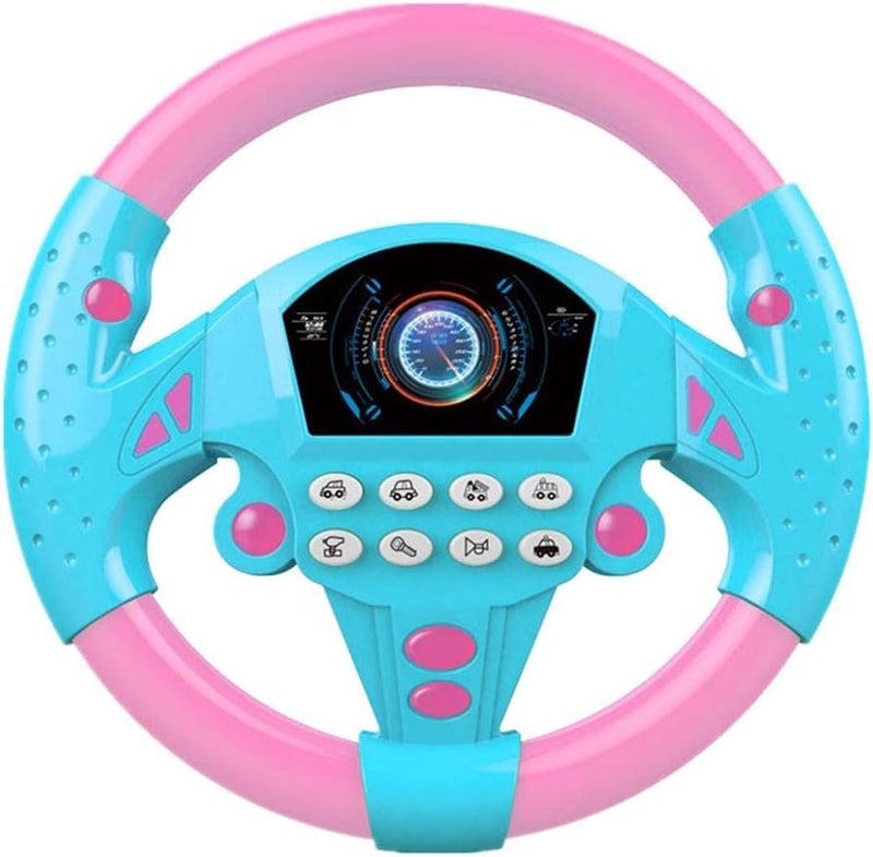 klarako Steering Wheel Toy Car Simulated Driving Wheel Electric Musical Pretend Play Toys for Kids and Toddlers  Pink, 20x20cm - Image 3