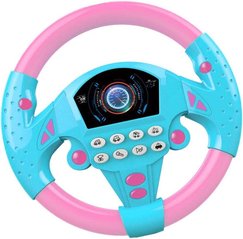 klarako Steering Wheel Toy Car Simulated Driving Wheel Electric Musical Pretend Play Toys for Kids and Toddlers  Pink, 20x20cm - Image 1