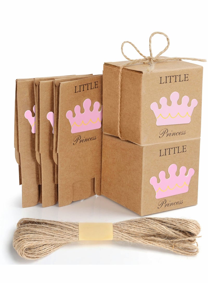 Excefore Baby Shower Favour Boxes (50 Pack) - 5 x 5 x 5cm / 2 x 2 x 2 Inches - Little Princess Rustic Kraft Paper Gift Boxes with Twine Bows - Girls Birthday Party Decoration/Gifting Supplies - Image 1