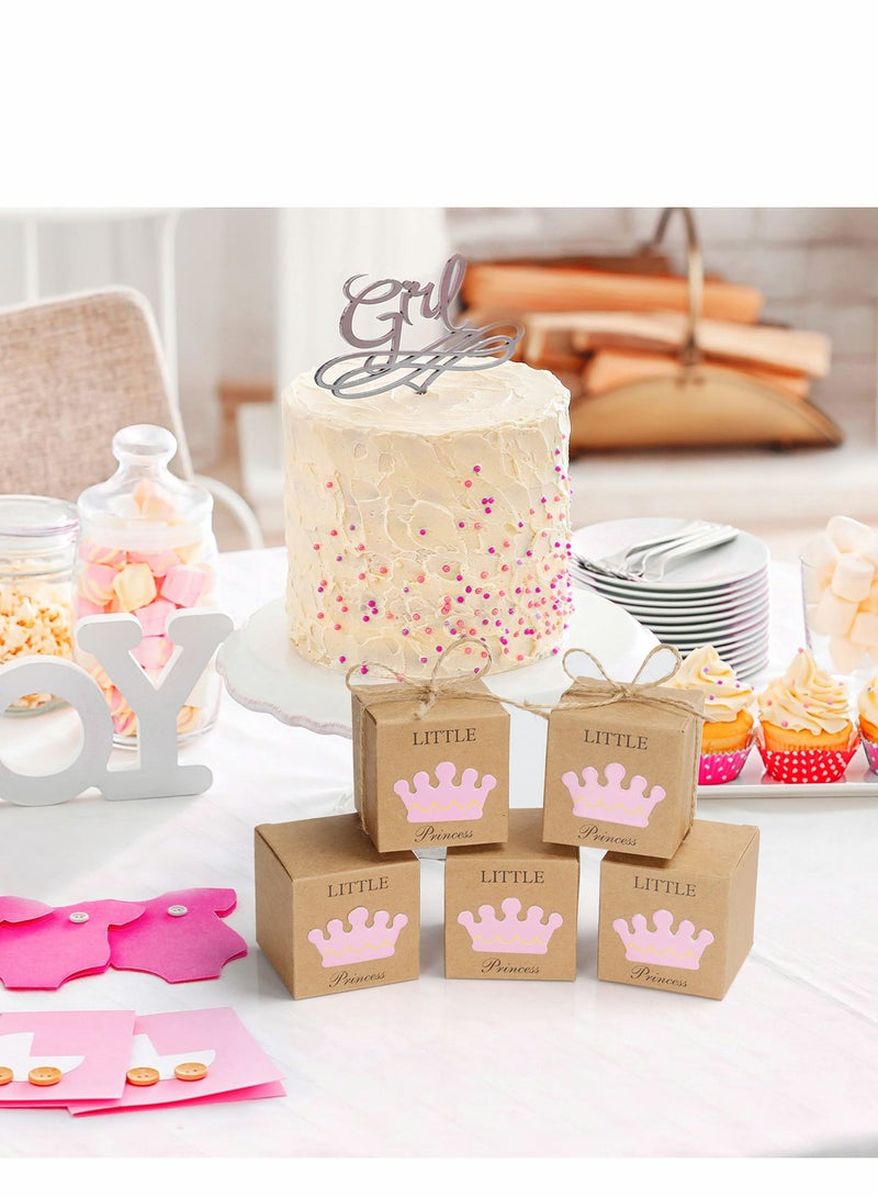 Excefore Baby Shower Favour Boxes (50 Pack) - 5 x 5 x 5cm / 2 x 2 x 2 Inches - Little Princess Rustic Kraft Paper Gift Boxes with Twine Bows - Girls Birthday Party Decoration/Gifting Supplies - Image 5