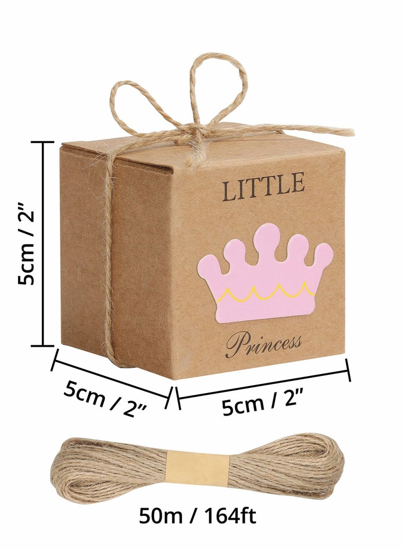 Excefore Baby Shower Favour Boxes (50 Pack) - 5 x 5 x 5cm / 2 x 2 x 2 Inches - Little Princess Rustic Kraft Paper Gift Boxes with Twine Bows - Girls Birthday Party Decoration/Gifting Supplies - Image 2