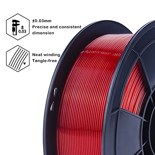 ZIRO PLA Filament 1.75mm, Transparent Red 3D Printer Filament, Bright Pure Color Semi-Transparent Spool, Dimensional Accuracy +/- 0.03mm, Clear PLA Fits for Most 3D Printing FDM Printers, Red - Image 5