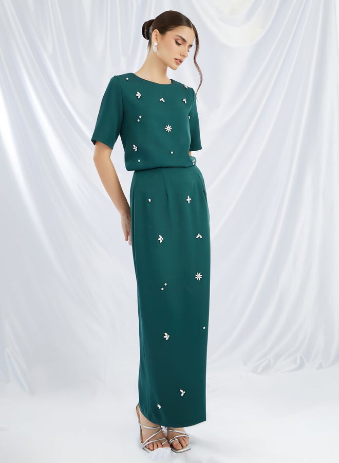Styli Embellished Short Sleeve Top and Skirt Co-Ords  - Image 1