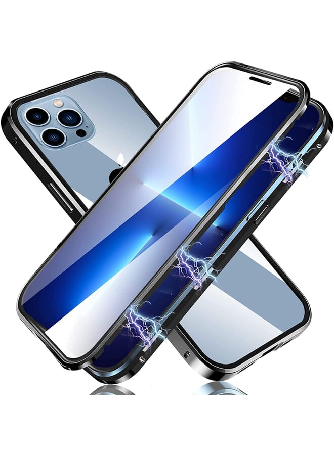 Raxoom Magnetic Case Compatible With Iphone 13 Series, Double Sided Hd Clear Tempered Glass [Magnet Metal Bumper Frame] (For Iphone 13 Mini)