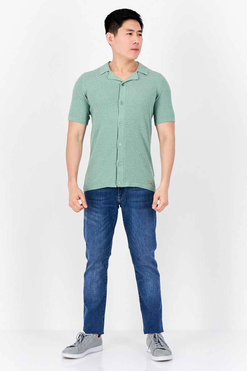 Threadbare Men Regular Fit Textured Short Sleeve Casual Shirt, Sage Green - Image 4