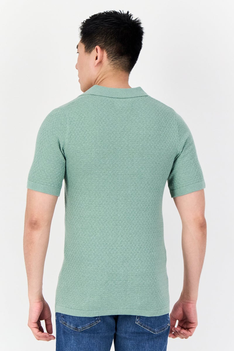 Threadbare Men Regular Fit Textured Short Sleeve Casual Shirt, Sage Green - Image 3