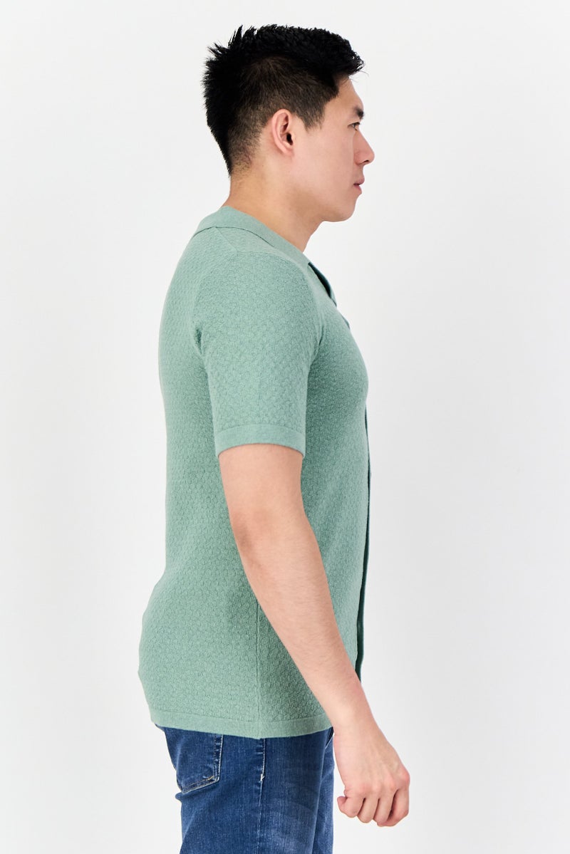 Threadbare Men Regular Fit Textured Short Sleeve Casual Shirt, Sage Green - Image 2