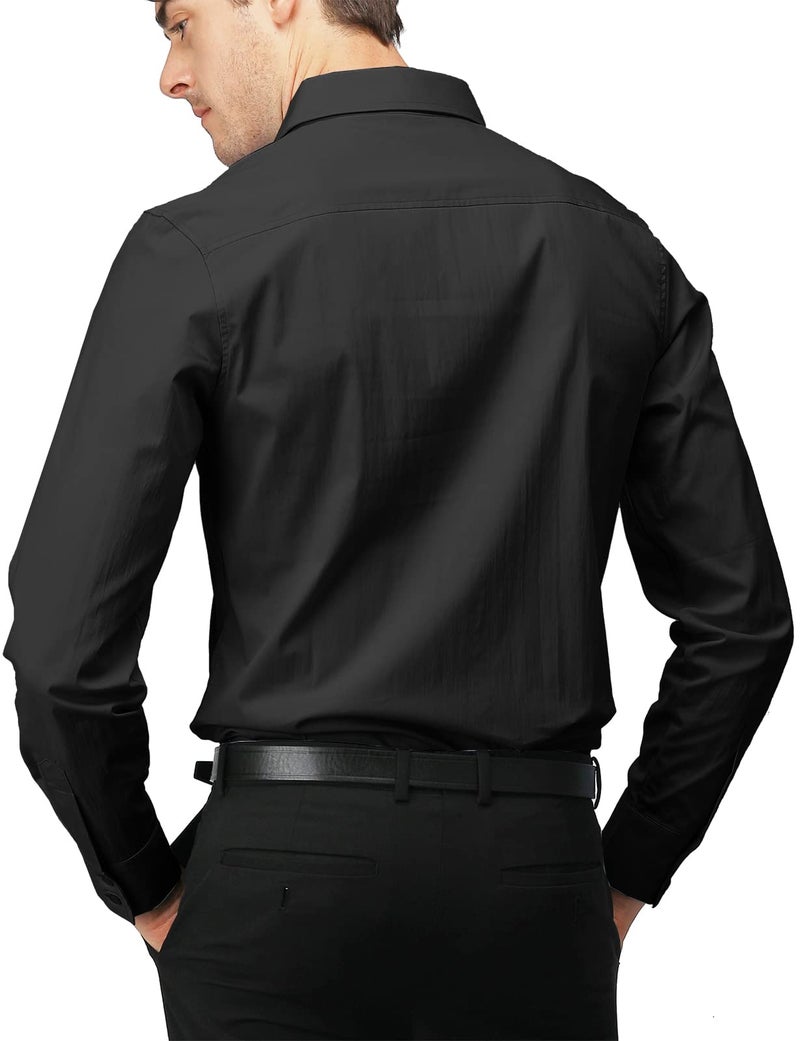 H2H Mens Wrinkle Free Slim Fit Dress Shirts with Solid Long Sleeve BLACK US L (Asia XXL) (JASK14) - Image 2