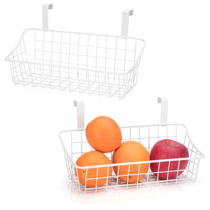 LeleCAT White Basket with hook Grid Storage BasketHang it behind a door or on a railingOver the Cabinet Door2 Pack