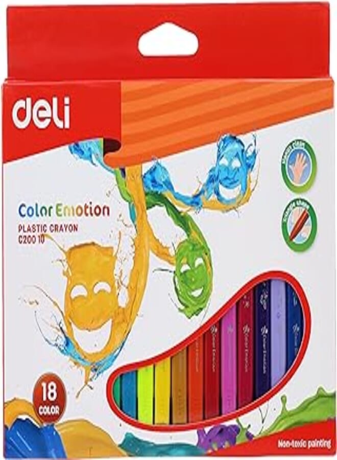 Deli c20010 plastic crayon bright colours, 18 pieces, multi-colour