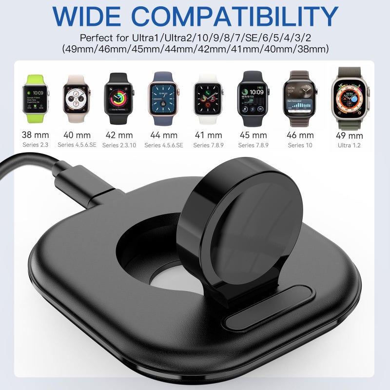 ZIKUREL for Apple Watch Magnetic Charging Dock - Fast Magnetic Charger Stand, Compatible with Apple Watch Series 2/3/4/5/6/7/8/9/10/Ultra 1 2, Supports Nightstand Mode, Portable Design for Travel - Image 4