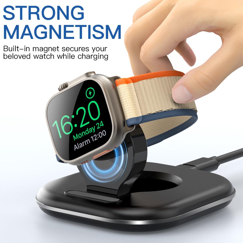 ZIKUREL for Apple Watch Magnetic Charging Dock - Fast Magnetic Charger Stand, Compatible with Apple Watch Series 2/3/4/5/6/7/8/9/10/Ultra 1 2, Supports Nightstand Mode, Portable Design for Travel - Image 3