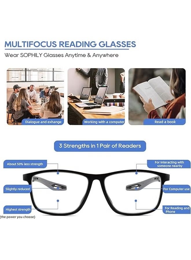 JS Progressive Multifocus Reading Glasses Flexible Lightweight TR90 Frame Blue Light Blocking Computer Readers for Women and Men (+3.00D) - Image 4