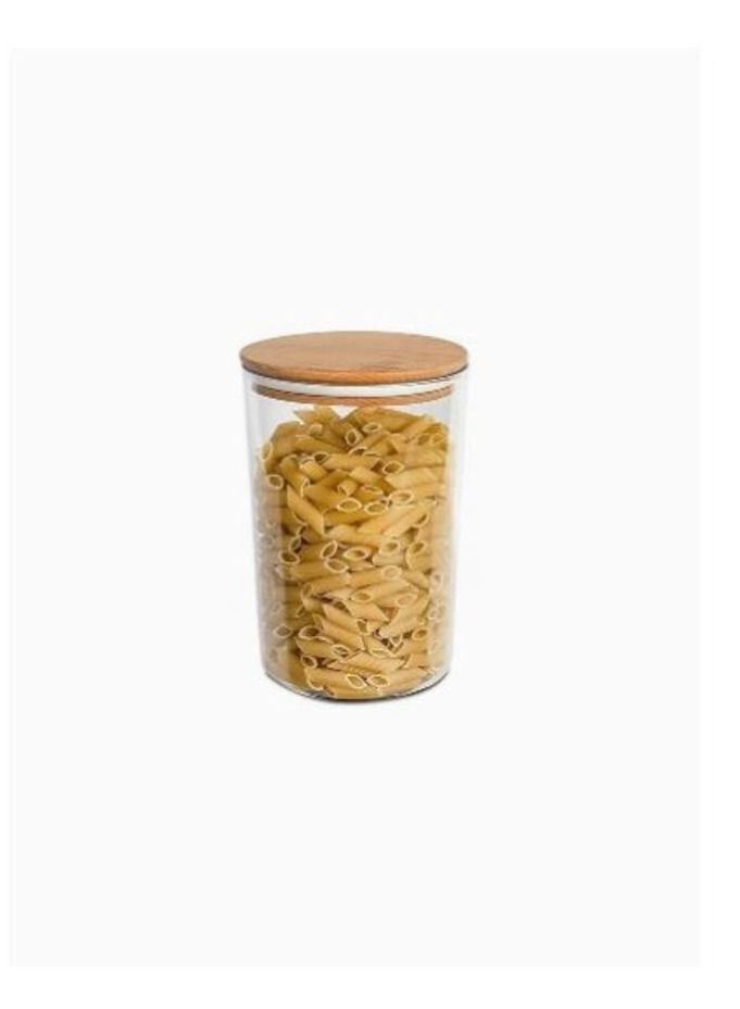 Rounded storage jar with bamboo food storage containers, acrylic cereals canisters for pantry organization and storage containers moisture proof for sugar, coffee, tea (0.9 liter)