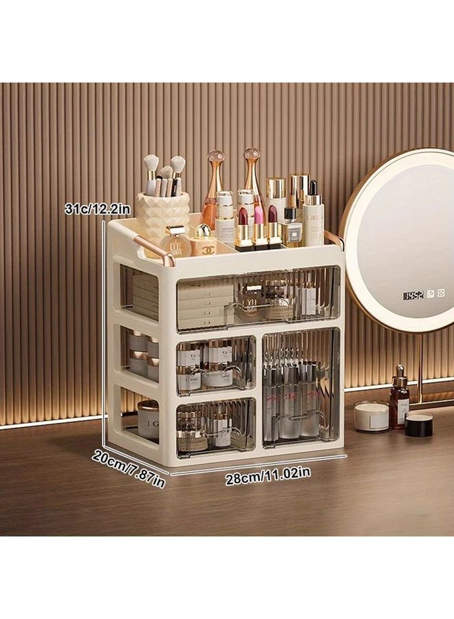 Three Layer Brown Cosmetic Organizer With Drawers Desktop Storage Box For Makeup Skincare Jewelry - Image 4