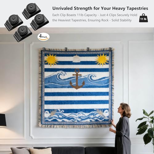 Doselves Tapestry Wall Hanging Clamps 4 Pack 1.2x2.0 Textile Art Decoration Hangers Metal Clips for Hanging Rugs Carpet Display (Black) - Image 4