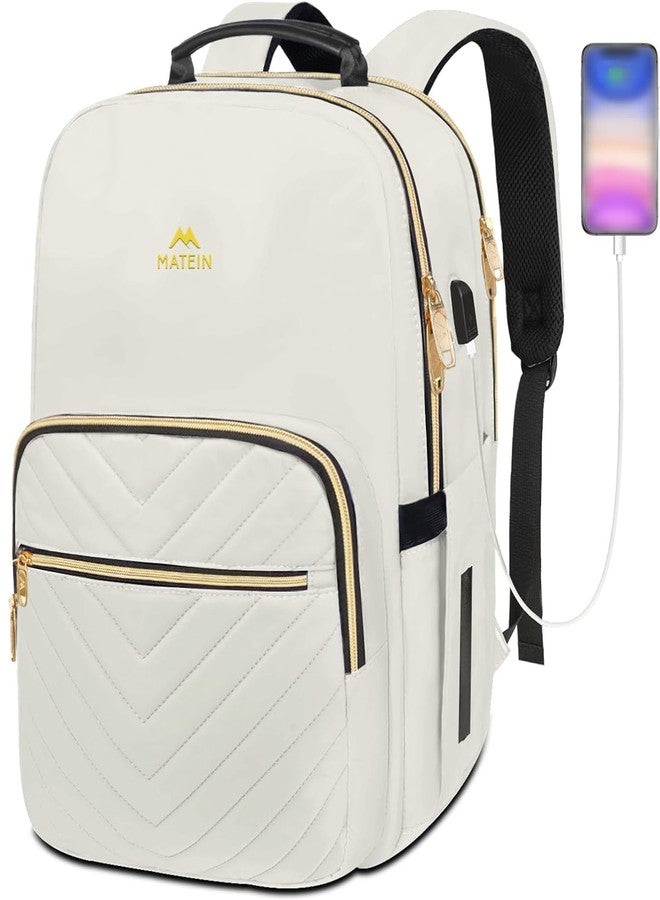 MATEIN Laptop Backpack for Women White, White, 15.6 inch, Laptop Bag, Travel Backpacks, School Backpack - Image 1