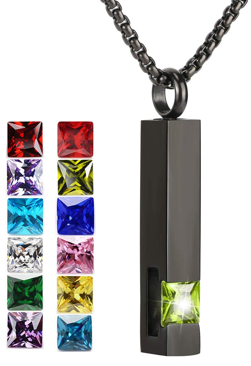 YOUFENG Urn Necklaces for Ashes Birthstone Cube Urns for Human Ashes Memorial Cremation Urn Locket Keepsake Ashes Jewelry (August) - Image 1