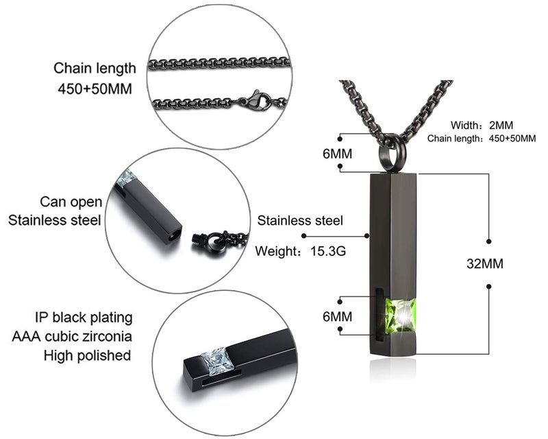 YOUFENG Urn Necklaces for Ashes Birthstone Cube Urns for Human Ashes Memorial Cremation Urn Locket Keepsake Ashes Jewelry (August) - Image 2