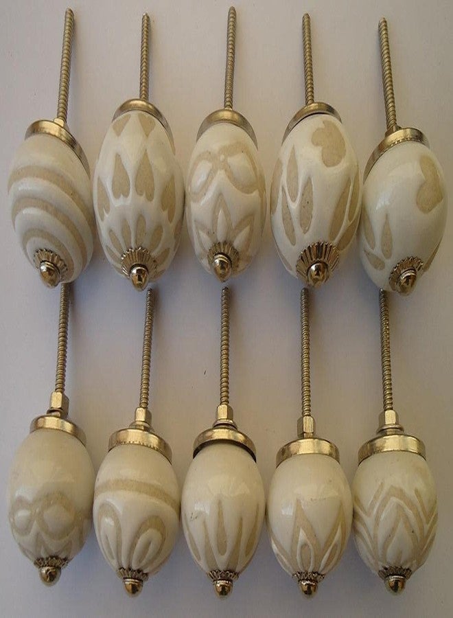 SHRIYAM CRAFT Door Knobs Hand Printed Ceramic Knobs and Pulls Handle Handmade Silver Finish (4, White Mix Knob) Pack of 4 - Image 3