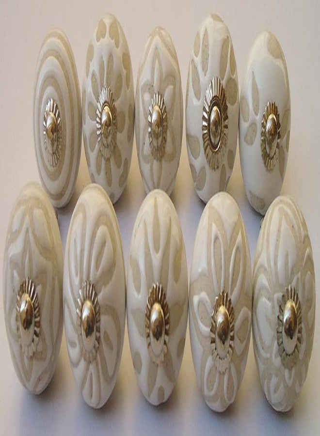 SHRIYAM CRAFT Door Knobs Hand Printed Ceramic Knobs and Pulls Handle Handmade Silver Finish (4, White Mix Knob) Pack of 4 - Image 2