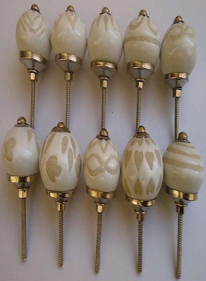 SHRIYAM CRAFT Door Knobs Hand Printed Ceramic Knobs and Pulls Handle Handmade Silver Finish (4, White Mix Knob) Pack of 4 - Image 4