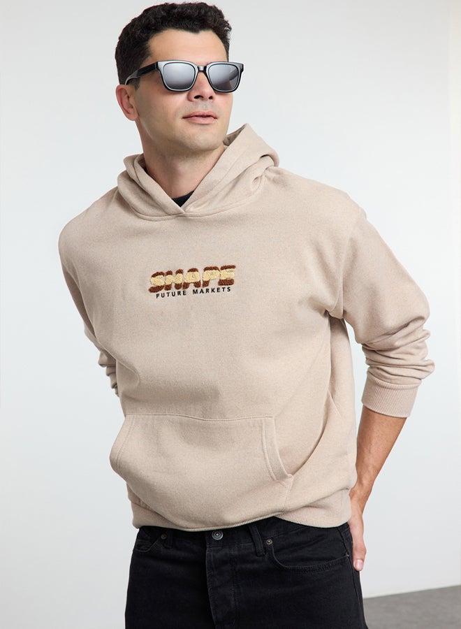 trendyol Mink Oversize/Wide Cut Text Printed Hooded Fleece Sweatshirt - Image 2