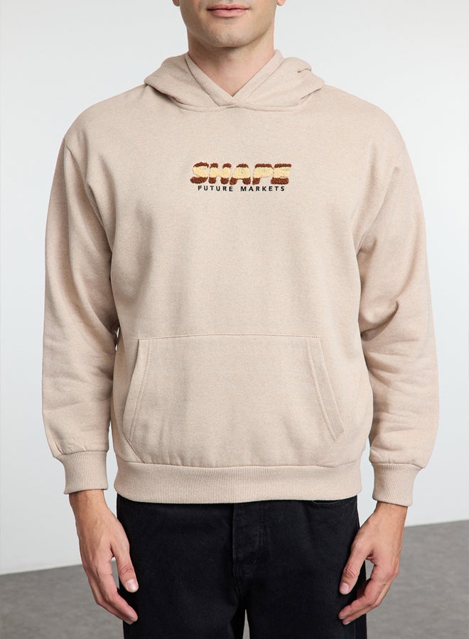 trendyol Mink Oversize/Wide Cut Text Printed Hooded Fleece Sweatshirt - Image 3