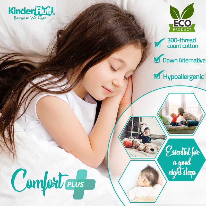 kinder Fluff Toddler Pillows (2-Pack) 13x18in- The only Pillow for Kids 300T Cotton Shell & Down Alternative Fill - Machine Washable, Ideal Cushion for Kids Above 2 Years - White- S - Image 3