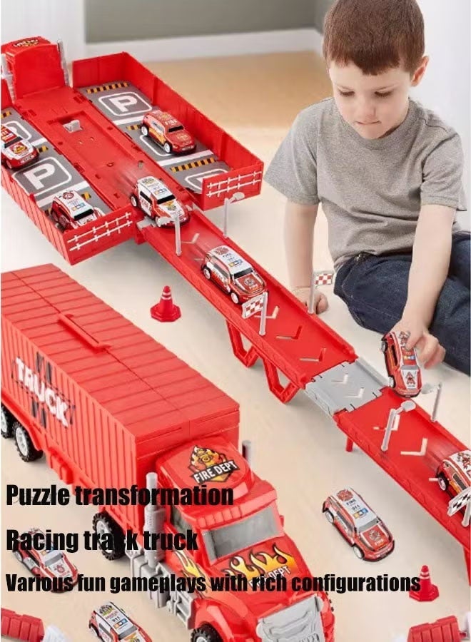 Quivlox Race Car Track Toy Truck Toy with Slots,Carrier Truck Race Track Toddlers Toys,Foldable Race Tracks Transport Car Carrier Toy for Toddlers Cars Toy Set Container Truck Toy with 9 Alloy Cars Vehicles Toy Set for 3+ Kids Boys Girls - Image 4