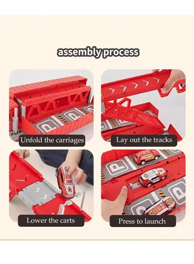 Quivlox Race Car Track Toy Truck Toy with Slots,Carrier Truck Race Track Toddlers Toys,Foldable Race Tracks Transport Car Carrier Toy for Toddlers Cars Toy Set Container Truck Toy with 9 Alloy Cars Vehicles Toy Set for 3+ Kids Boys Girls - Image 3