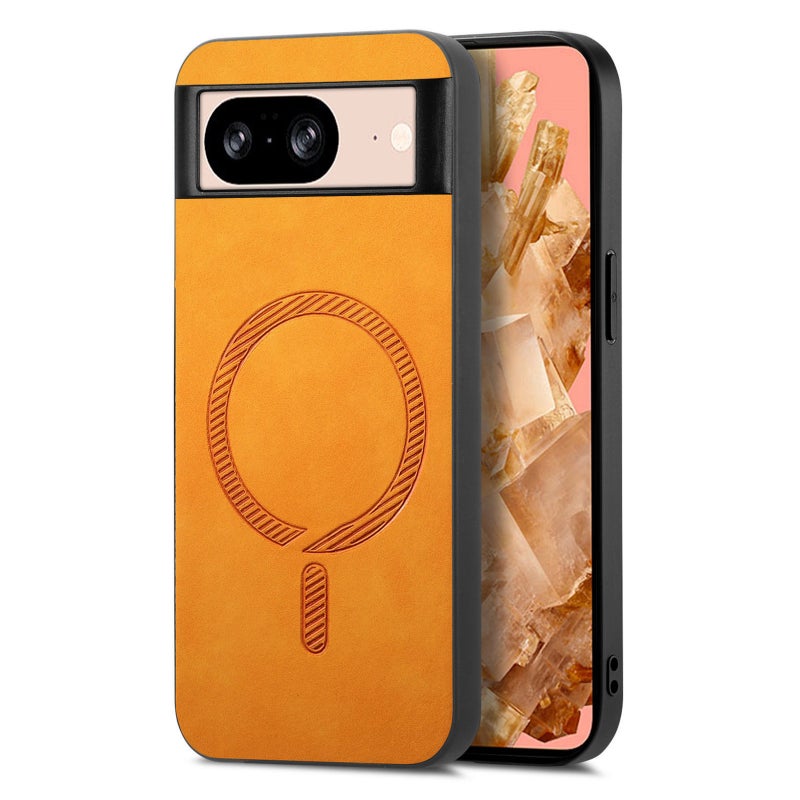 HuHa Case Cover For Google Pixel 9 / 9 Pro Retro Magsafe Magnetic PU Back Cover Phone Case(Yellow) - Image 1