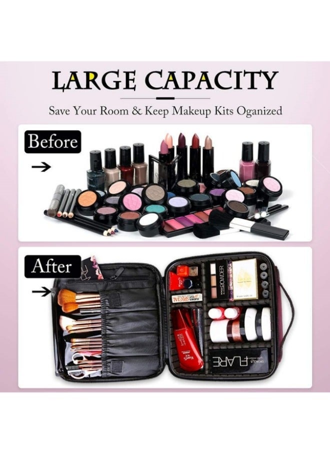 هالامودو حقيبة سفر للمكياج حقيبة مستحضرات تجميل احترافية حقيبة تنظيم فرش المكياج مع فاصل قابل للتعديل حقيبة تخزين للفتيات والنساء - Image 3
