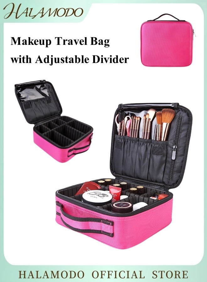 هالامودو حقيبة سفر للمكياج حقيبة مستحضرات تجميل احترافية حقيبة تنظيم فرش المكياج مع فاصل قابل للتعديل حقيبة تخزين للفتيات والنساء - Image 1