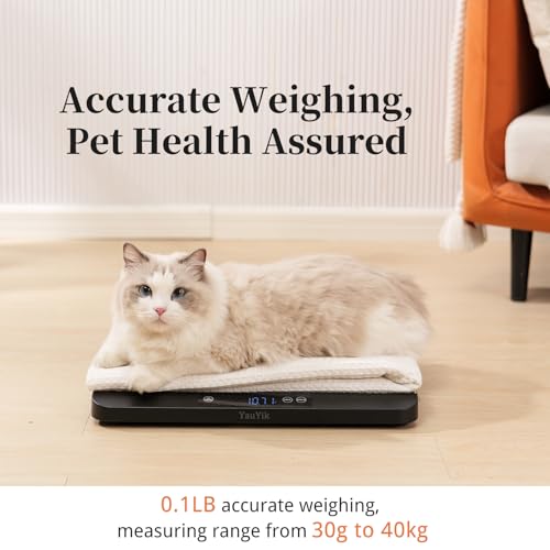 YauYik Digital Pet Scale for Accurate Weighing - Baby Scales,Ideal for Small Pets, Puppies, Kittens and Cats with Non-Slip Mat - LED Display with Hold Function, Measures Up to 40kg（Batteries Included） - Image 2