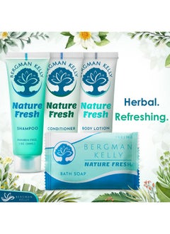 BERGMAN KELLY Hotel Toiletries Bundle (Nature Fresh, 1 Oz Each, 100 Pieces) 4-Piece Set: 25 Rectangular Bar Soap, 25 Shampoo, 25 Conditioner & 25 Body Lotion - Bulk Mini Guest Amenities  - Image 3