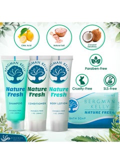 BERGMAN KELLY Hotel Toiletries Bundle (Nature Fresh, 1 Oz Each, 100 Pieces) 4-Piece Set: 25 Rectangular Bar Soap, 25 Shampoo, 25 Conditioner & 25 Body Lotion - Bulk Mini Guest Amenities  - Image 2