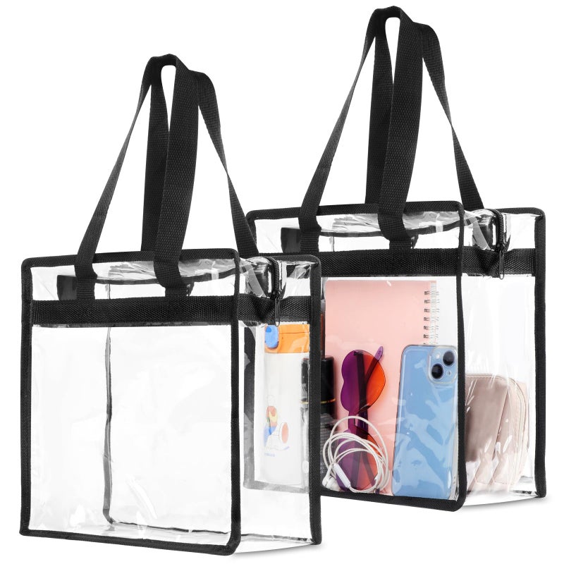 Hoiny Clear Bag for Stadium Events Approved, 12x6x12 Large Transparent Tote Bag, Clear Bag for Gym Concert Sports (2, Black) - Image 1