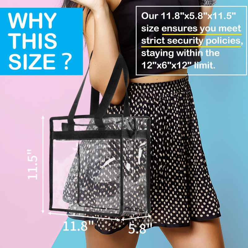 Hoiny Clear Bag for Stadium Events Approved, 12x6x12 Large Transparent Tote Bag, Clear Bag for Gym Concert Sports (2, Black) - Image 2