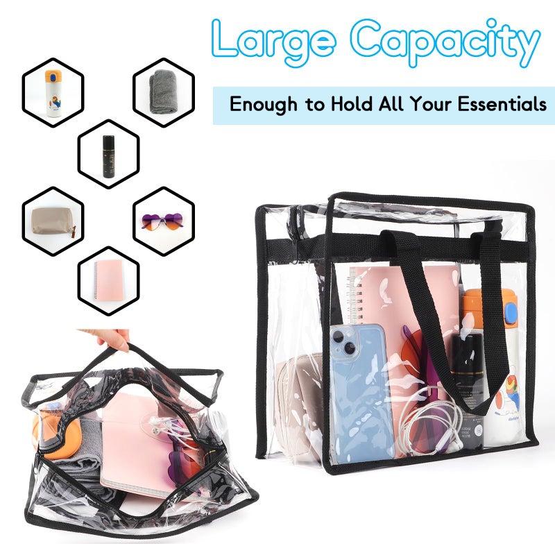 Hoiny Clear Bag for Stadium Events Approved, 12x6x12 Large Transparent Tote Bag, Clear Bag for Gym Concert Sports (2, Black) - Image 3