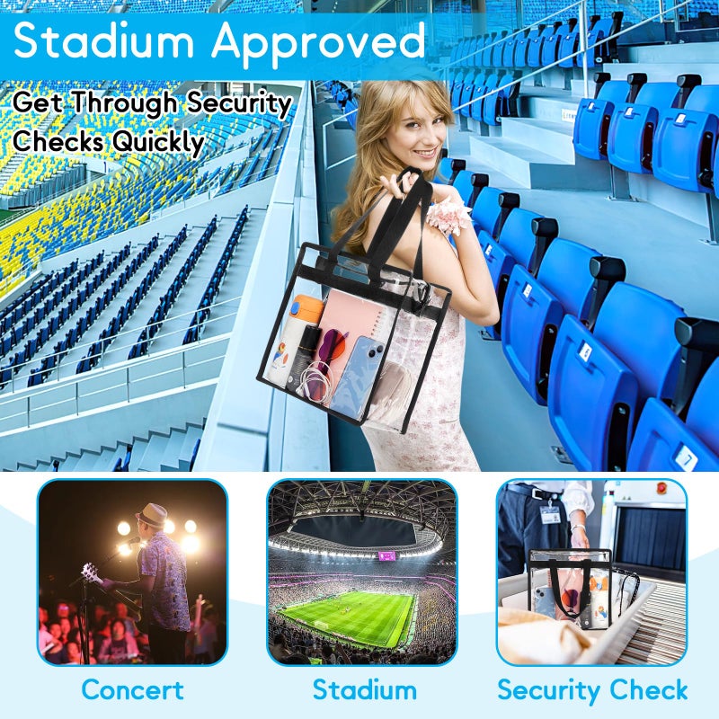 Hoiny Clear Bag for Stadium Events Approved, 12x6x12 Large Transparent Tote Bag, Clear Bag for Gym Concert Sports (2, Black) - Image 4