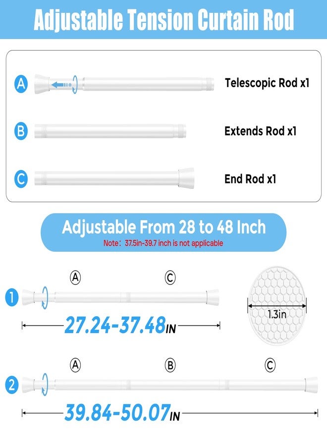 AIZESI Tension Curtain Rod Adjustable Spring Tension Rods for Windows 28 to 48 Inch, No Drilling, 7/8" Diameter, White Curtain Rod, Small Shower Curtain Rod for Bathroom, Doorway, Closet, Kitchen - Image 2
