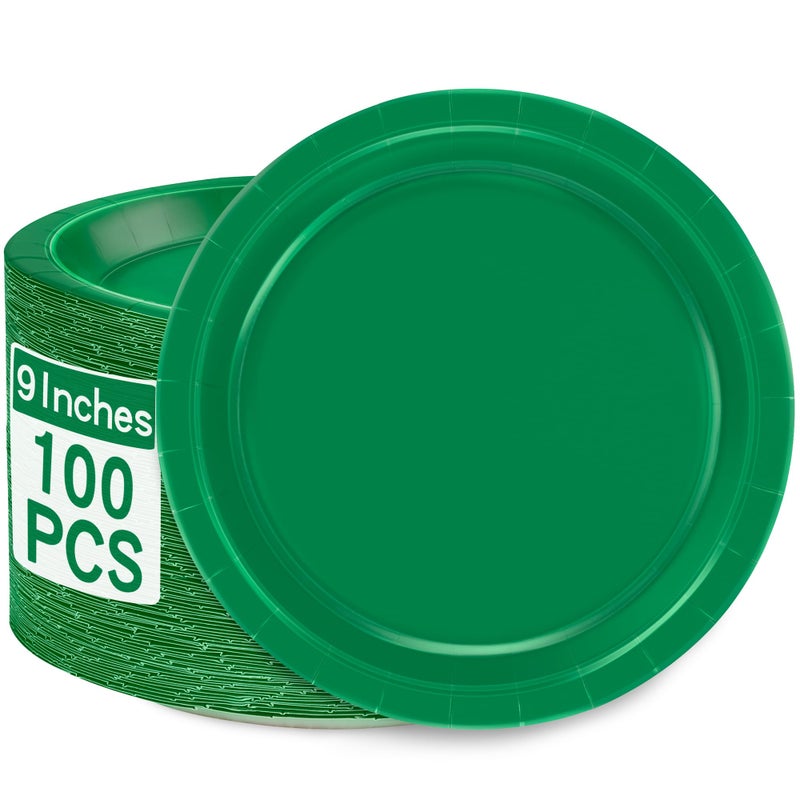 QZYL 100 Piece Green Paper Plates - 9"" Heavy Duty Round Party Dinner Plates for Daily Use  Birthdays  Picnics & Camping - Image 1