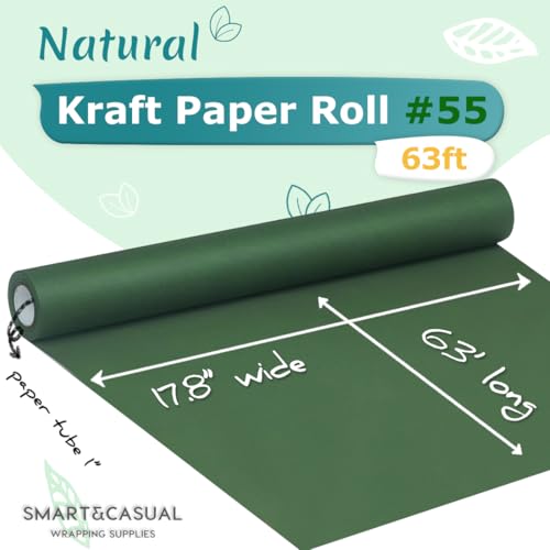 SMART&CASUAL 17.8" x 760" (63') Dark Green Kraft Craft Paper Roll for Gift Wrapping Bulletin Board Bouquet Flower Kids Art Packing Parcel Table Covering 80GSM 55LB (Dark Green, 17.8" x 63') - Image 2