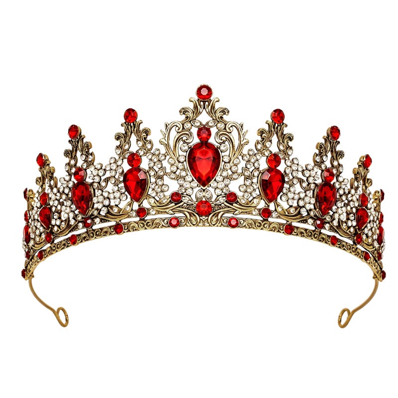 JITINX Tiaras Crown for Women, Queen Crown, Bridal for Tiaras Headband Wedding, Birthday Party Prom Princess Crystal Crowns Hair Accessories (Antique Gold Red) - Image 1
