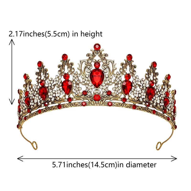 JITINX Tiaras Crown for Women, Queen Crown, Bridal for Tiaras Headband Wedding, Birthday Party Prom Princess Crystal Crowns Hair Accessories (Antique Gold Red) - Image 2