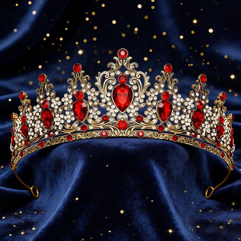 JITINX Tiaras Crown for Women, Queen Crown, Bridal for Tiaras Headband Wedding, Birthday Party Prom Princess Crystal Crowns Hair Accessories (Antique Gold Red) - Image 5