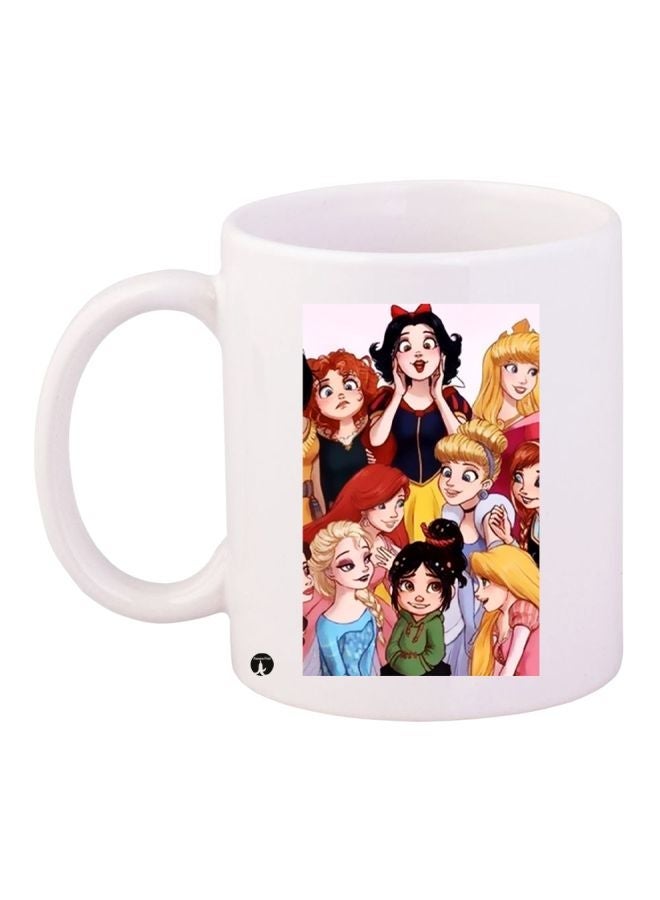 RYN Disney Princesses Printed Coffee Mug White/Blue/Black 11ounce