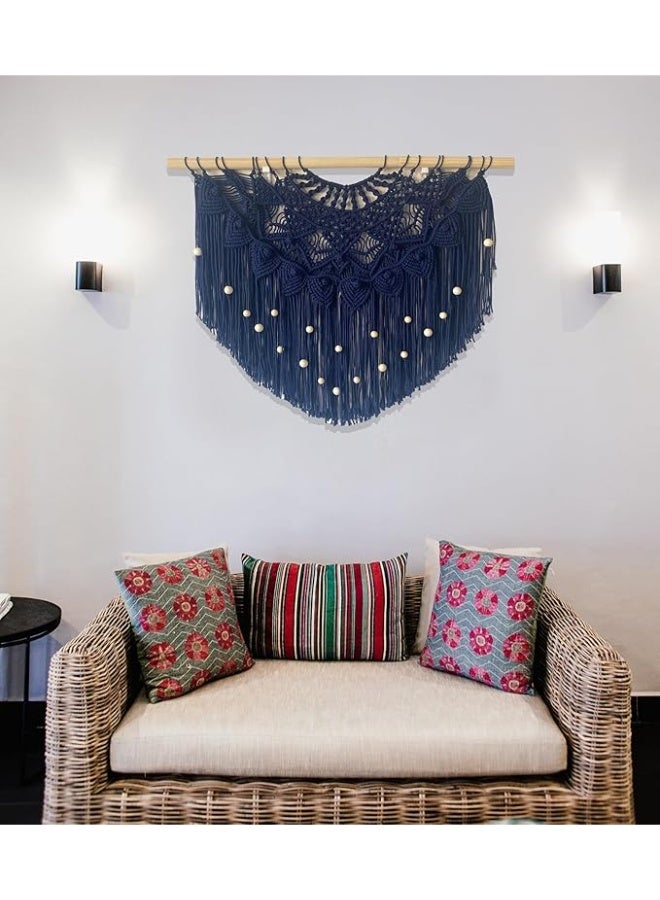 انتيكيانو جدارية حائطLarge Macrame Wall Hanging Boho Beaded Curtain for Window Macrame Bedroom Headboard Living Room Wall Art Tassel Tapestry Bohemian Woven Wall Decor 31" W X 25" H (Navy)Large Macrame Wall Hanging Boho Beaded Curtain for Window Macrame Bedroom Headboard Living Room Wall Art Tassel Tapestry Bohemian Woven Wall Decor 31" W X 25" H (Navy)Large Macrame Wall Hanging Boho Beaded Curtain for Window Macrame Bedroom Headboard Living Room Wall Art Tassel Tapestry Bohemian Woven Wall Decor 31" W X 25" H (Navy)  - Image 3